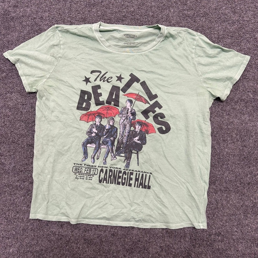 Simply Vera Vera Wang T-Shirt Womens Size L Green The Beatles Graphic Cotton Tee